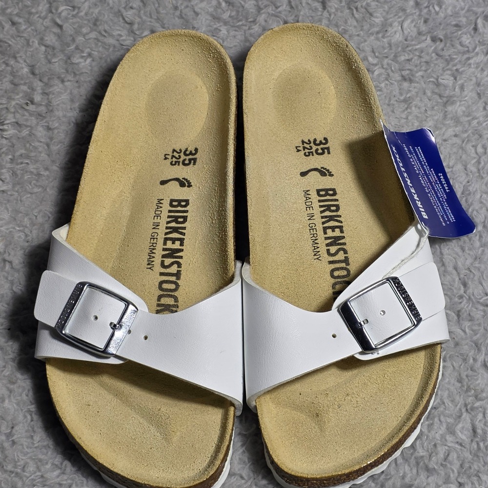 Birkenstock Madrid White Leather‎ Flat Slide Sandals Women's EU 35 US 4 NIB
